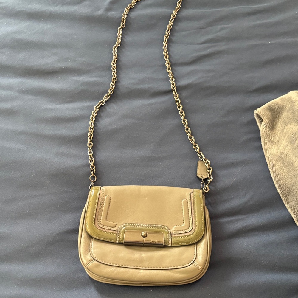 Coach Tan Crossbody Bag with Chain Strap